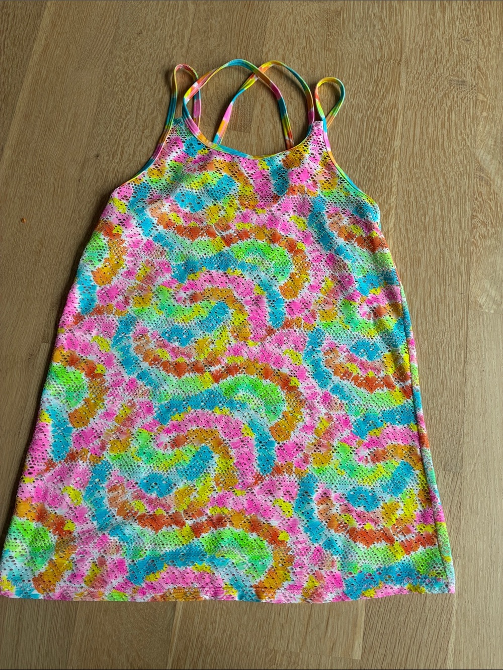Girls Colorful Tie-Dye Mesh Slip swim beach coverup